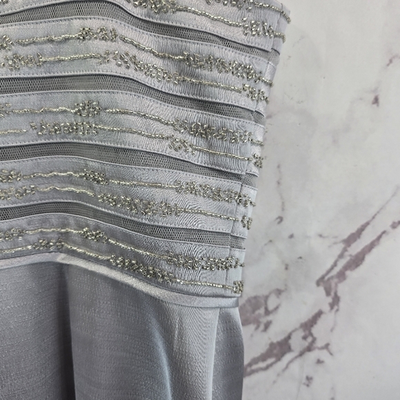 Adrianna Papell Dress Jacket Set Womens 12 Gray Metallic Satin Mother Of Bride - Picture 14 of 15